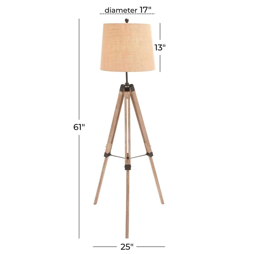 Brown Wood Adjustable Tripod Outdoor Floor Lamp 30.65"