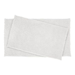 Plush Shag Chenille White 21 in. x 34 in. 2-Piece Bath Mat Set