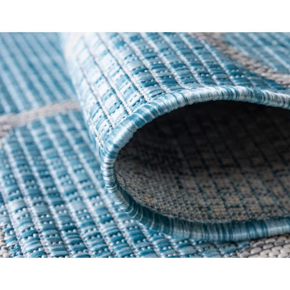 Aqua Blue Synthetic Easy Care Outdoor Rectangular Rug