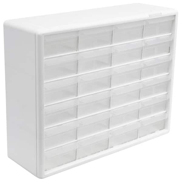 24-Compartment Drawer Small Parts Organizer Hardware Storage, 20 in. W x 6 3/8 in. D x 15 13/16 in. H, White (1-Pack)