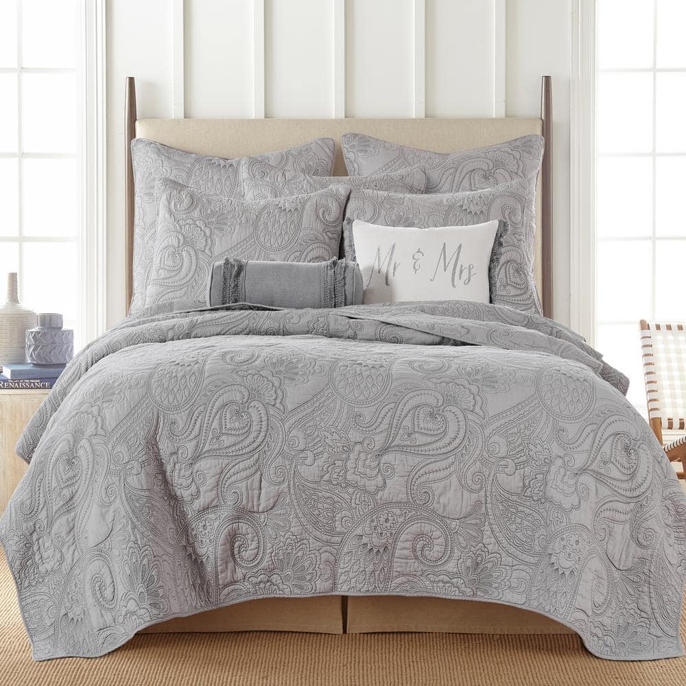 LEVTEX HOME Perla Grey 3-Piece Paisley Quilting Cotton Full/Queen Quilt ...