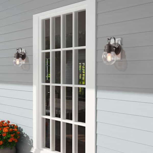 1-Light Rusty Bronze Outdoor Wall Sconce with Clear Seeded Glass Shade Farmhouse Front Door Lamp Garden Lights