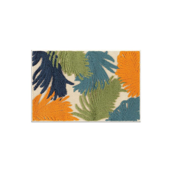 Contemporary Tropical Large Floral Multi 2 ft. 7 in. x 4 ft. Indoor/Outdoor Area Rug