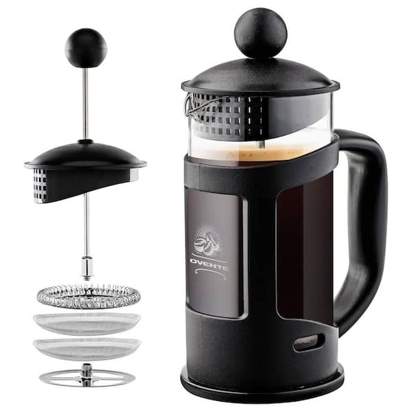 OVENTE 3-Cup Black French Press Cafetire Coffee and Tea Maker with Heat-Resistant Glass, FREE Measuring Scoop