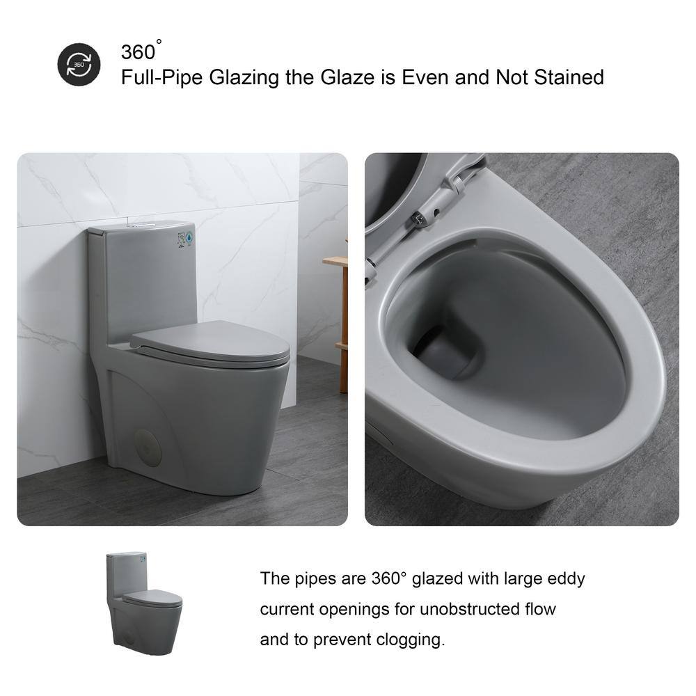 Light Grey Ceramic One-Piece Dual Flush Elongated Toilet