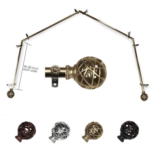 13/16" Leanette 4-Sided Bay Window Curtain Rod (18-28 inch each side)-Antique Brass