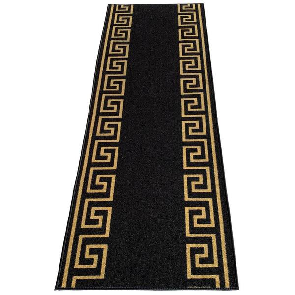 PLAYA RUG Greek Key Black and Gold 26 in. W x 2 ft. L Runner Rug/Stair Runner 2.2 sq. ft.