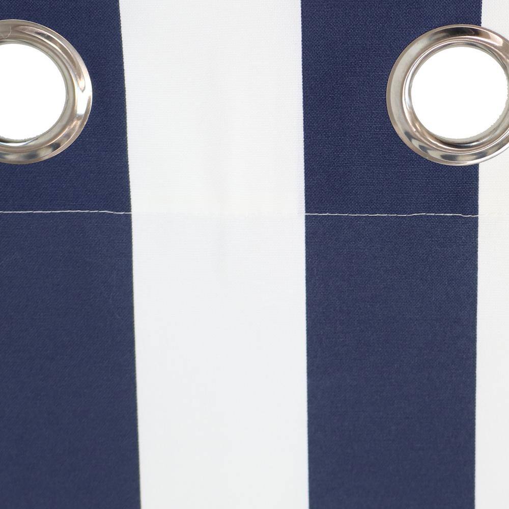 Blue and White Stripe Polyester Light-Filtering Grommet Curtain Panel