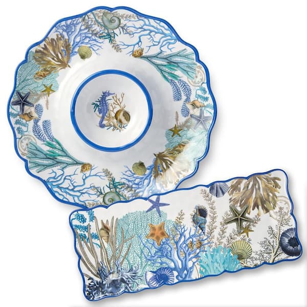 14.5 in. Blue Lagoon Melamine 2-Piece Platter