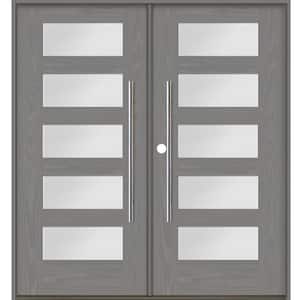 Faux Pivot 72 in. x 80 in. Right-Active/Inswing 5Lite Satin Glass Malibu Grey Stain Double Fiberglass Prehung Front Door