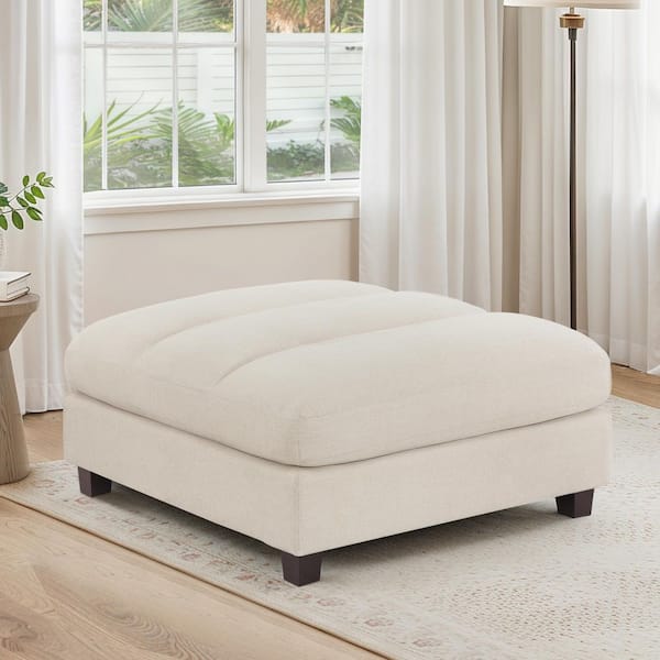 38.6 in. Armless 1 Piece Vertical Striped Chenille Sectional Sofa Footrest in Oatmeal White with Coffee Rubber Wood Legs