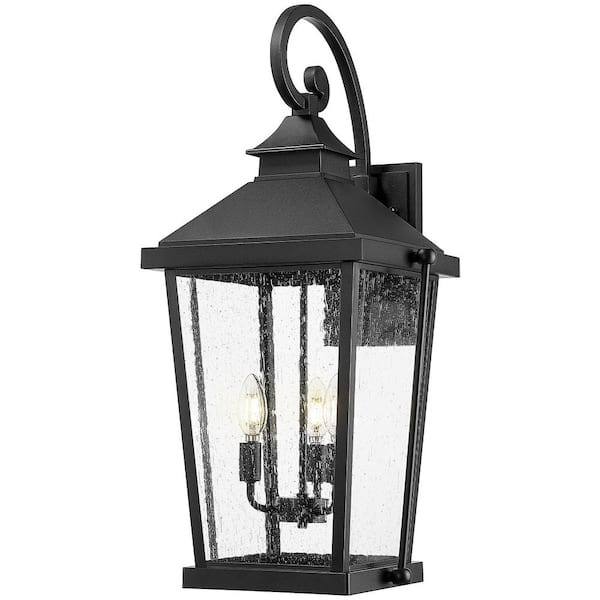 27 in. 3-Light Black Outdoor Hardwired Wall Lantern Sconce with No Bulbs Included
