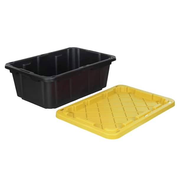 HDX 14 Gal. Tough Storage Tote in Black with Yellow Lid SW111