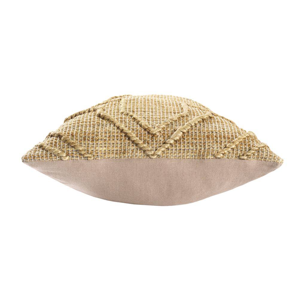 Hand-Woven Tan Textured Cotton Blend Throw Pillow