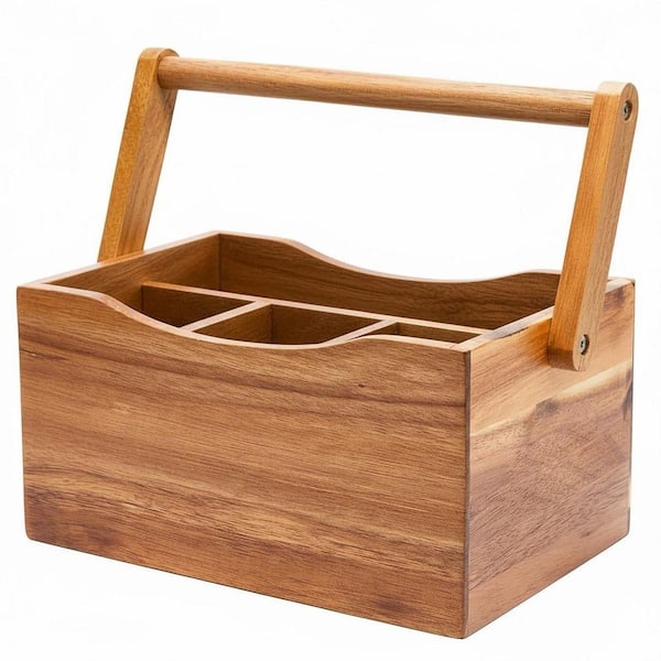 Acacia Wood Countertop Utensil Caddy Natural Finish Portable