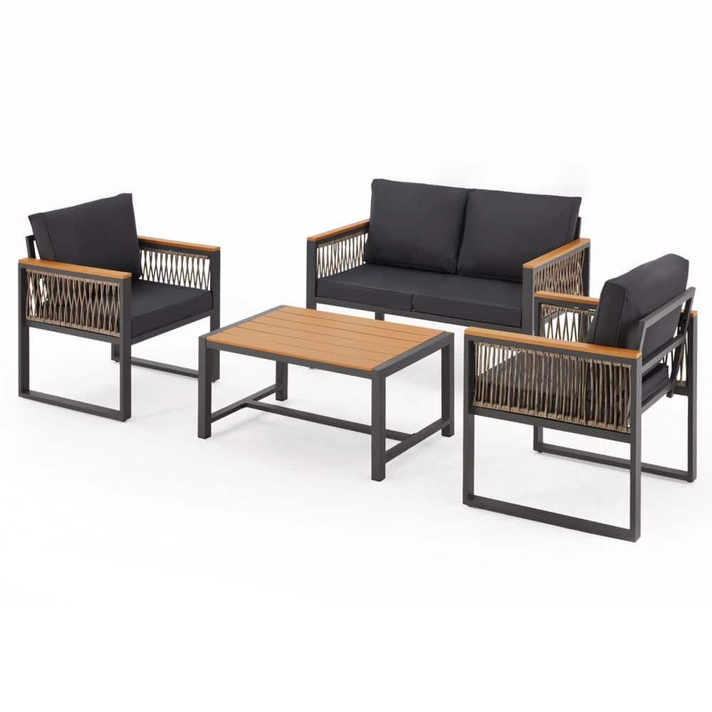 4-Piece Outdoor Furniture Set, Metal Patio Conversation Set with Removable 