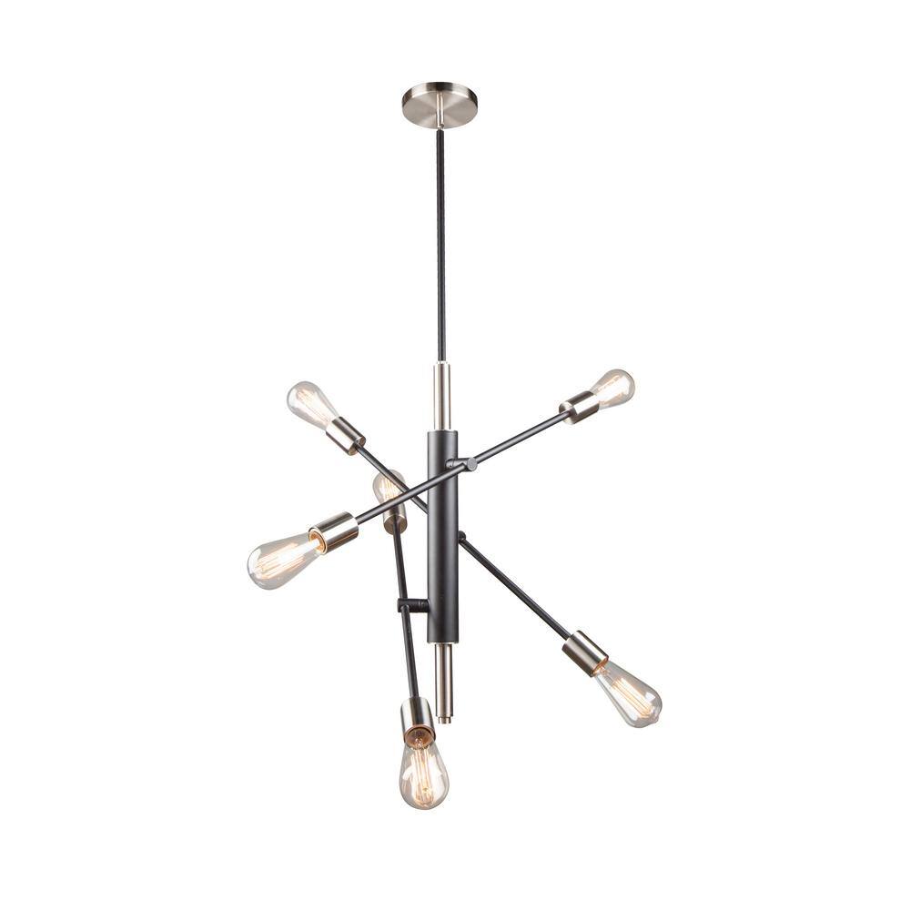Truro 6-Light Black and Brushed Nickel Linear Pendant