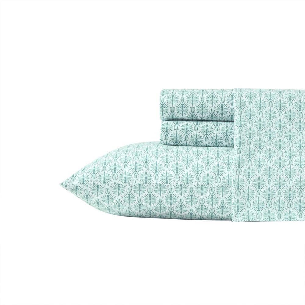 Green Cotton Percale Queen Sheet Set with Nautical Print