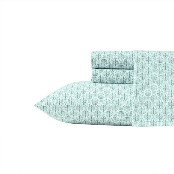 Coastal Batik 4 Piece Green Cotton King Sheet Set