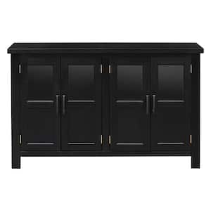 51.00 in. W x 15.60 in. D x 34.00 in. H Black Four-Door Linen Cabinet with Adjustable Shelf and Metal Handles
