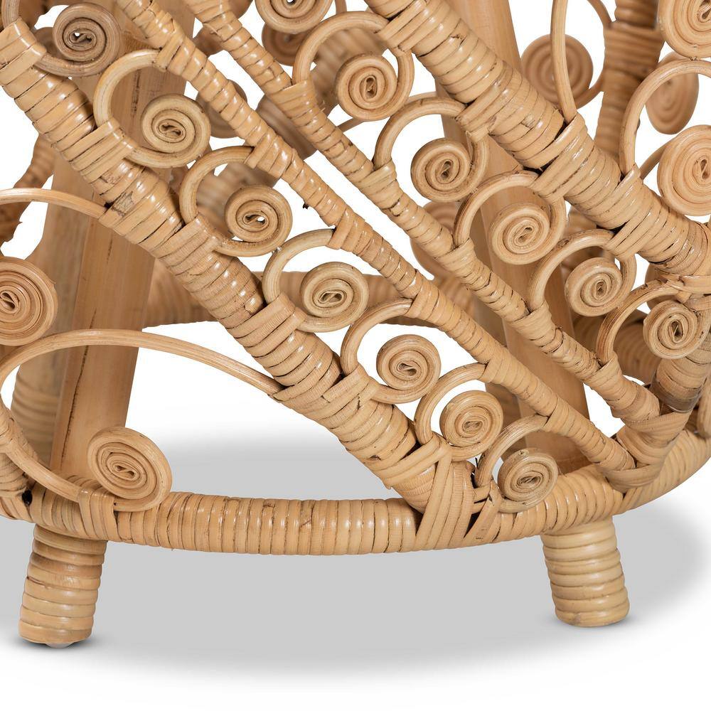 Bohemian Natural Rattan Round End Table with Geometric Accents