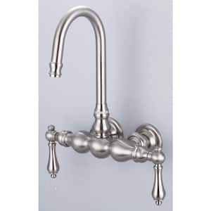 2-Handle Wall Mount Vintage Gooseneck Claw Foot Tub Faucet with Lever Handles in Brushed Nickel