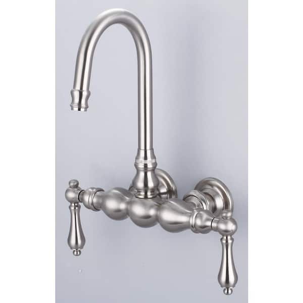 Water Creation 2-Handle Wall Mount Vintage Gooseneck Claw Foot Tub Faucet with Lever Handles in Brushed Nickel