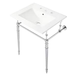 Edwardian 24 in. Ceramic Console Sink Set with Brass Legs in White/Polished Chrome