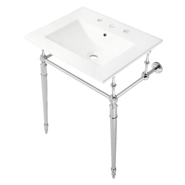 Edwardian 24 in. Ceramic Console Sink Set with Brass Legs in White/Polished Chrome