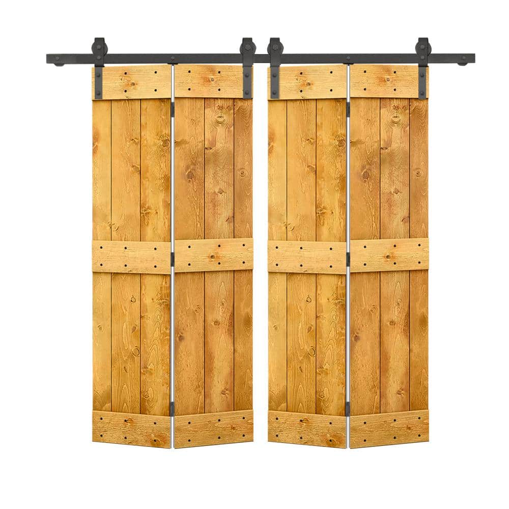 48 in. x 84 in. Mid-Bar Series Colonial Maple Stained DIY Wood Double Bi-Fold Barn Doors with Sliding Hardware Kit price history on PriceWatchPro