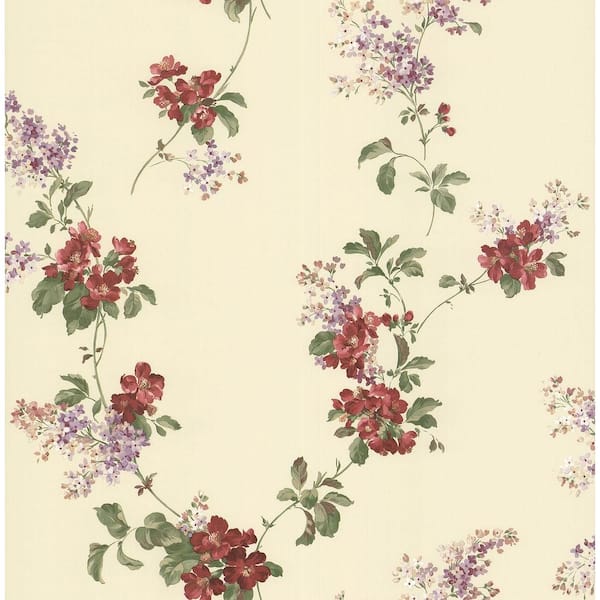 Brewster Madison Off-White Floral Trail Wallpaper Sample