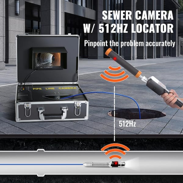 VEVOR Sewer Camera with 512Hz Locator, 131 ft/40 M, 7 Pipeline Inspection Camera with DVR Function, IP68 Camera with 12 Adjus