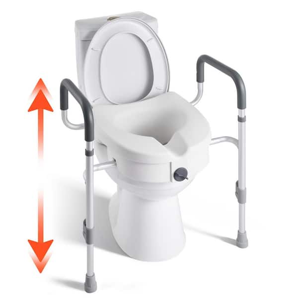 Raised Toilet Seat with Arms, 350 lbs. Capacity, 5-In. Lift Height & Adjustable Width, Toilet Seat Riser with Handles
