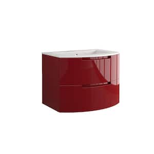 Oasi 29 in. Vanity in Glossy Red with Tekorlux Vanity Top in White with White Basin