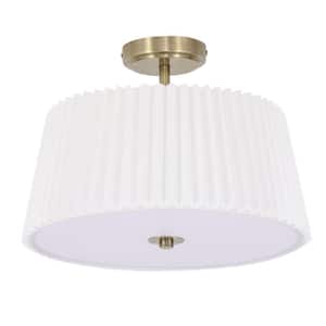 16 in. Modern 3-Light White Fabric Semi-Flush Mount Ceiling Light with Pleated Shade