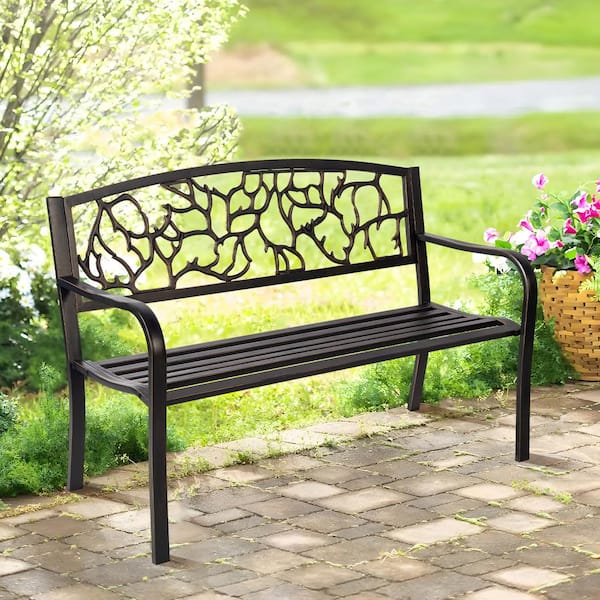 Dovelina 50 in. Metal Outdoor Garden Bench Patio Garden Bench in Antique Bronze