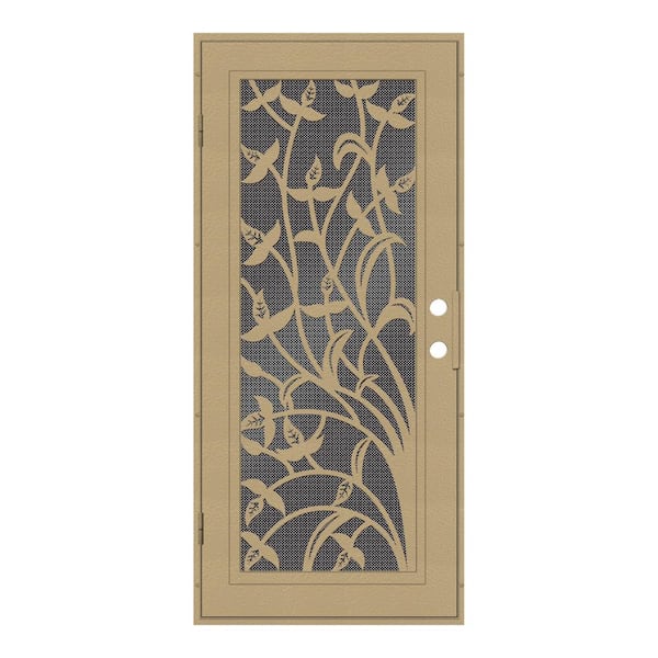 Unique Home Designs 36 in. x 80 in. Yale Desert Sand Right-Hand Surface Mount Security Door with Black Perforated Metal Screen