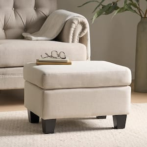 Beige Fabric Rectangle Accent Ottoman with Birch Wood Legs