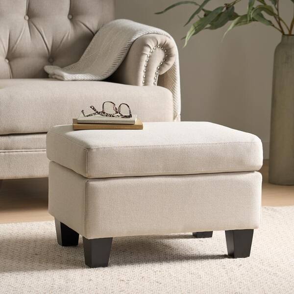 Emery wood upholstered shops ottoman cream/light brown