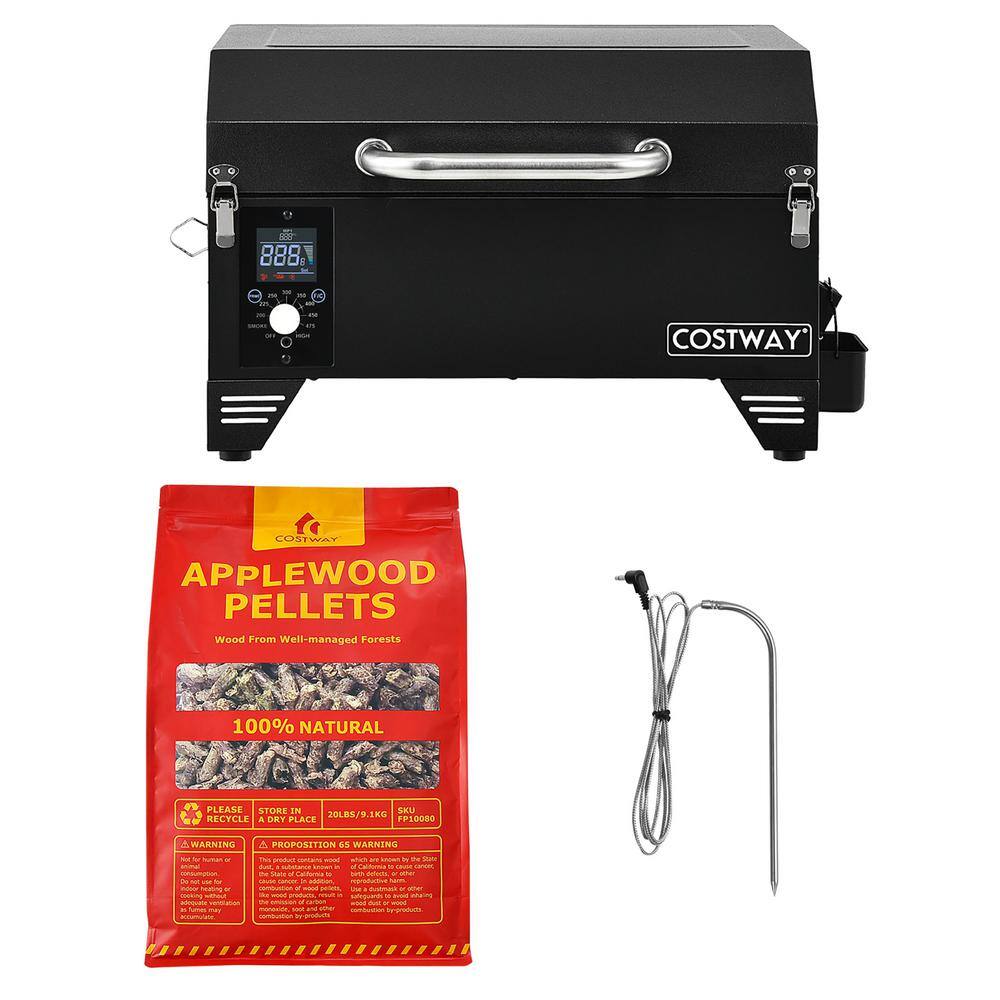 Costway Portable Tabletop Pellet Grill in Black with 20 lbs. Apple Wood Pellets Outdoor Smoker