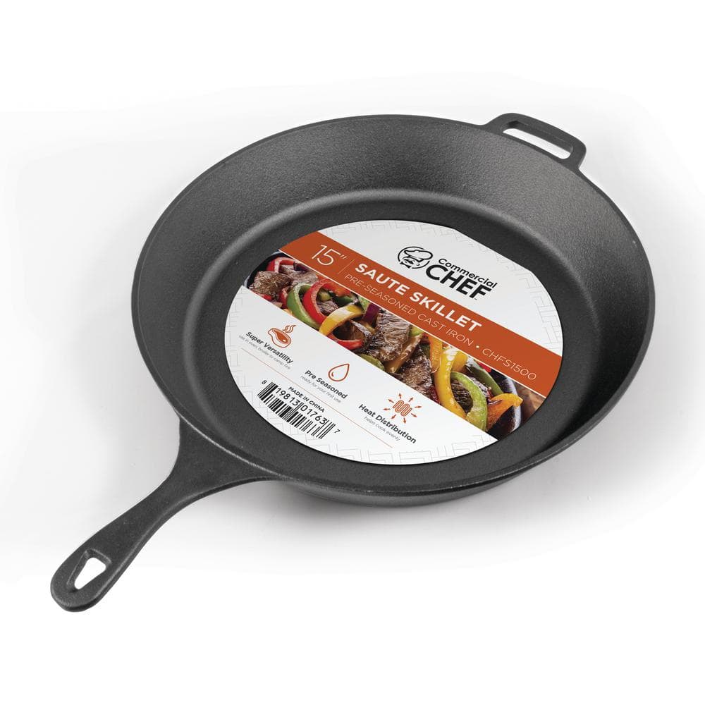 Pre-Seasoned Cast Iron Skillet - 15-Inch - with Glass Lid And Handle Cover