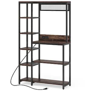 Bachel Rustic Brown Bakers Rack with 8-Tier Shelf and Power Outlets