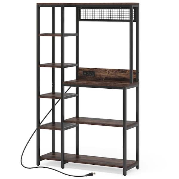 TRIBESIGNS WAY TO ORIGIN Bachel Vintage Brown Baker's Rack with Power & USB  Outlets, 5-Tier Microwave Oven Stand with Drawer and Sliding Shelves  HD-JW0363Y - The Home Depot