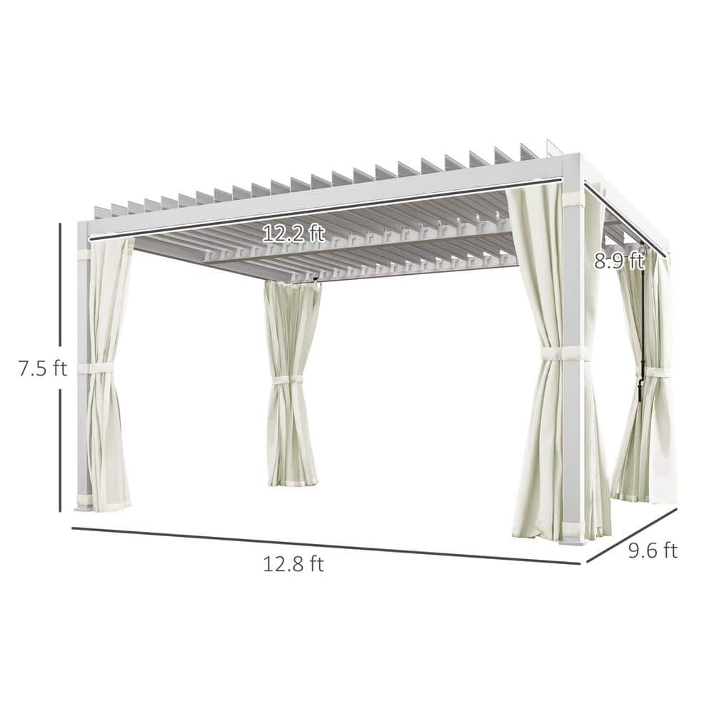White Aluminum Outdoor Pergola with Adjustable Canopy and Curtains