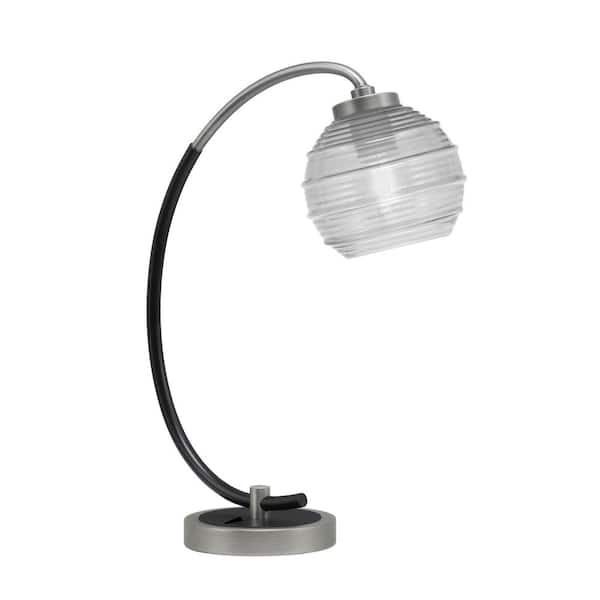 Unbranded Delgado 18.25 in. Graphite and Matte Black Accent Desk Lamp with Clear Ribbed Glass Shade