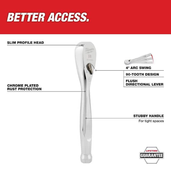 3/8 in. Drive 90-Tooth 5 in. Stubby Ratchet with 3/8 in. Drive 90-Tooth 12 in. Extended Ratchet (2-Piece)