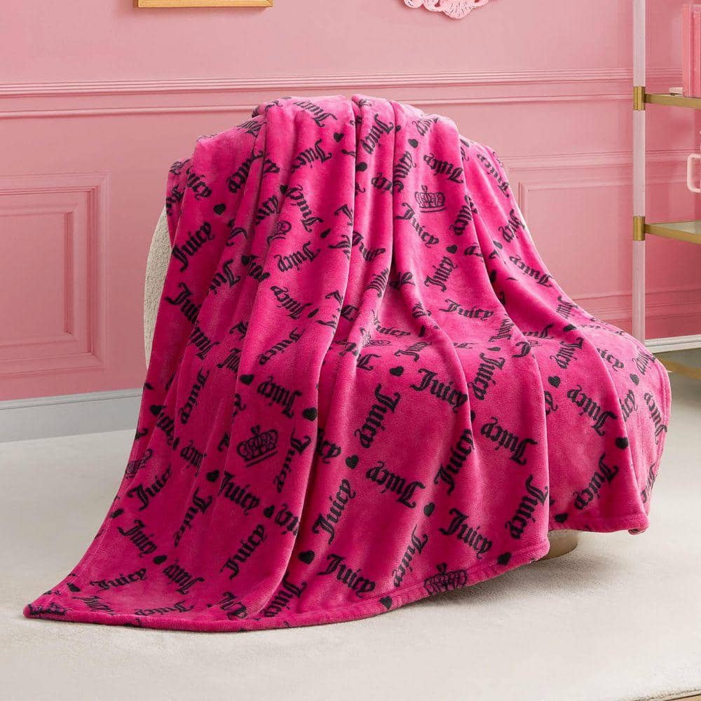 JUICY COUTURE Juicy Hot Pink and Black Logo Crown 50 in. x 70 in