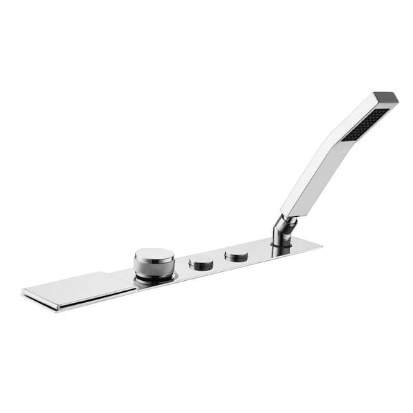 Miscool Ami Single Handle Deck-Mount Roman Tub Faucet with Handshower and Waterfall Spout in Chrome