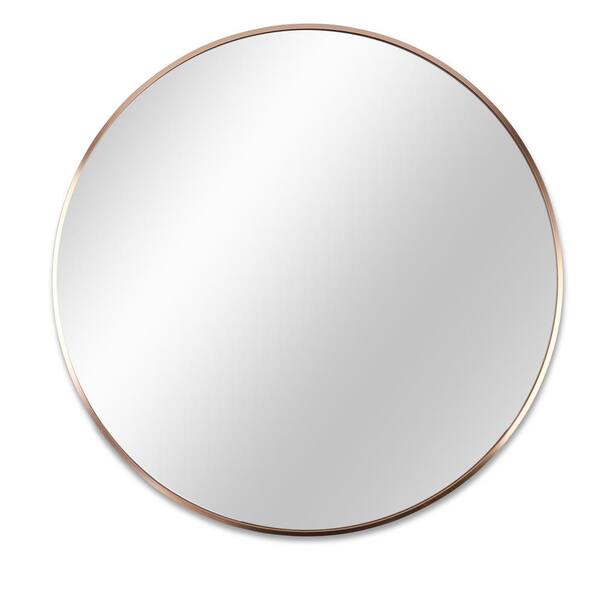 ANGELES HOME 30 in. W x 30 in. H Round Aluminum Metal Framed Wall Mirror Bathroom Vanity Mirror in Gold