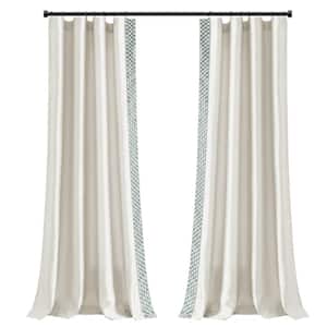 Luxury Mid Ivory/Blue Polyester 52 in. W x 84 in. L Faux Silk Jacquard Border Light Filtering Curtain (Single Panel)